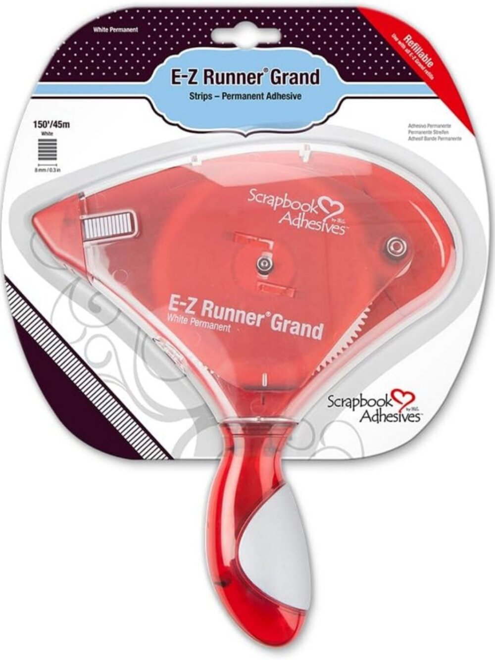 Double-Sided E-Z Runner Grand Adhesive Dispenser, Recyclable, 150ft, Red Craft